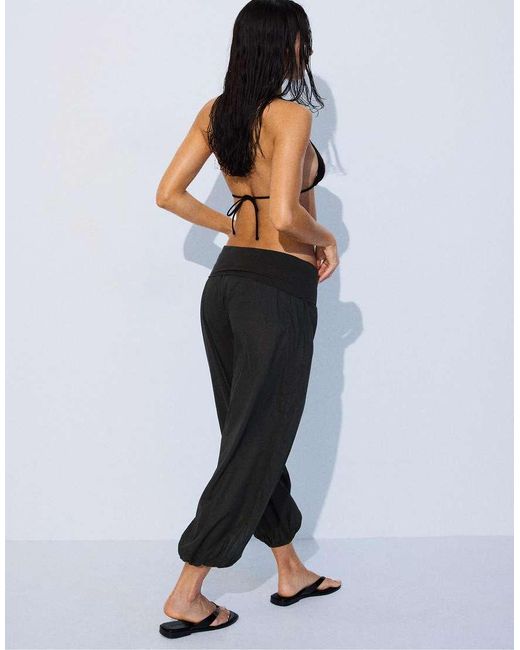 Stradivarius Black Balloon Trousers With Turn-Down Waist