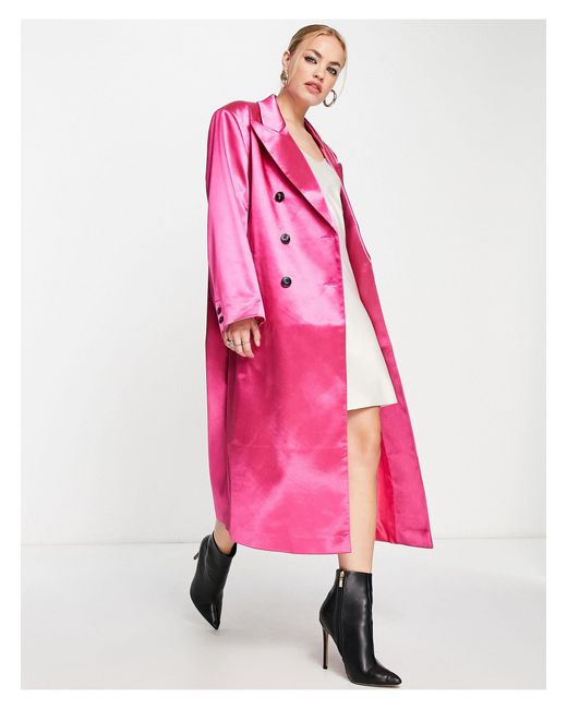 ASOS Satin Dad Coat in Pink Lyst