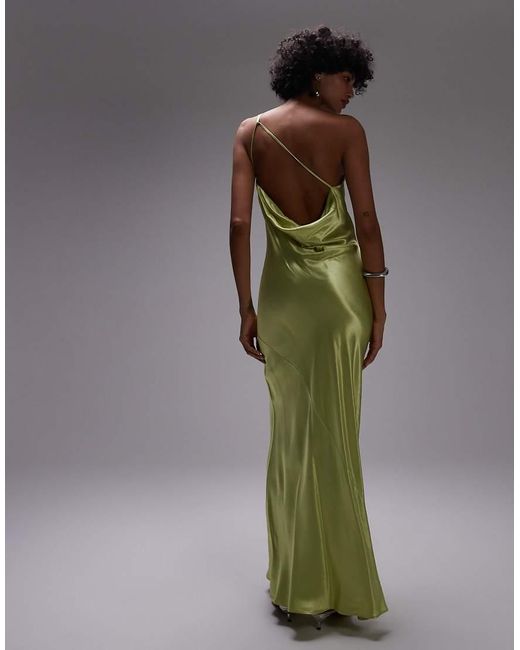 Vestido Midi Verde Asimétrico Para Eventos Especiales Con Espalda Abierta De Satén De TOPSHOP de color Green