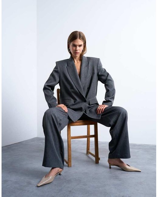 TOPSHOP Blue Tonic Pleated Suit Trouser With Side Buckle