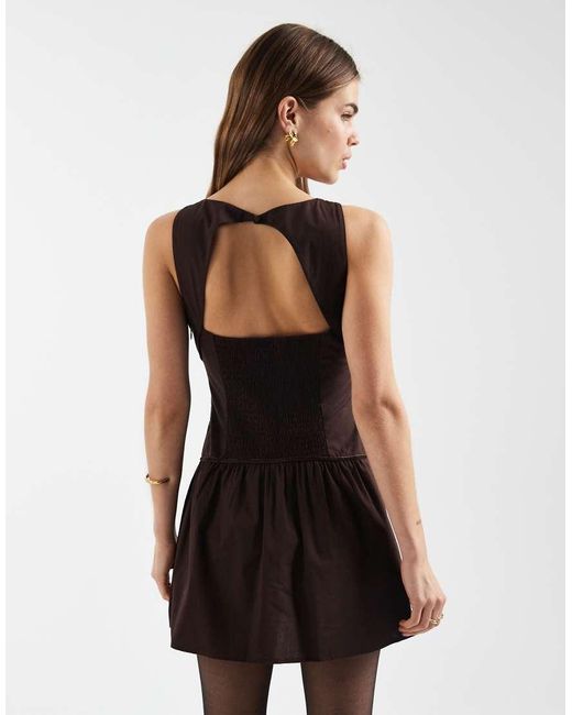 Hollister Brown Square Neck Tie Waist Mini Dress