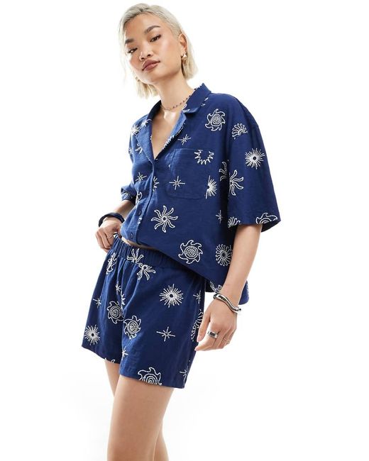 ASOS Blue Revere Shirt With Solstice Embroidery