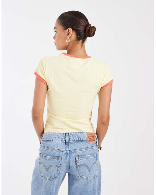 ASOS Natural Disney Ringer Baby Tee With Mickey Mouse Puff Print