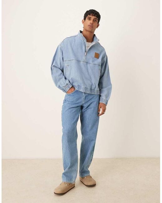 Calvin Klein Blue Pull Over Denim Half Zip Jacket for men