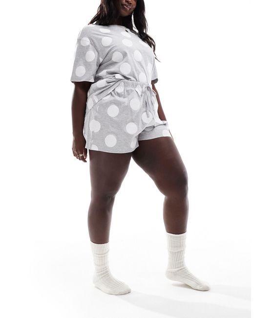 Asos design curve - set pigiama oversize mélange a pois con t-shirt e pantaloncini di ASOS in White