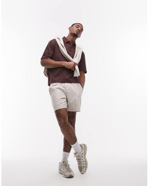 Topman Oversized Gestreepte Polo Van Seersucker Met Rechte Pasvorm in het Brown voor heren