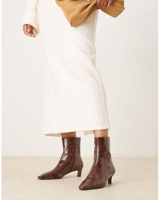 ASOS Brown Riley Mid-heel Ankle Boots