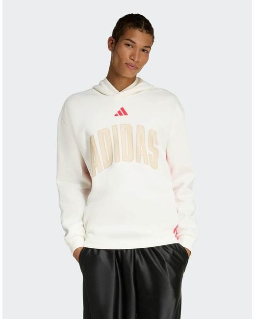 Adidas Originals White Stadium Graphic Hoodie for men