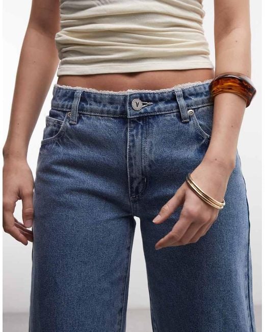 Abrand Jeans Blue Abrand 99 Low baggy Selena Jeans With Lace Detailing