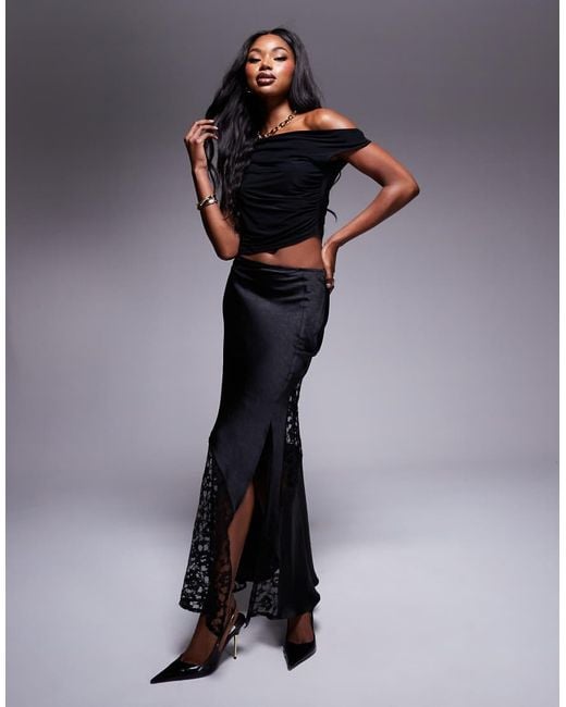 ASOS Black Satin And Lace Mix Maxi Skirt