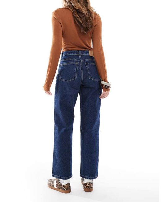 Vaqueros Capri Azul Medio Oscuro Pulcro Elásticos De Pernera Recta Cómoda De ASOS de color Blue
