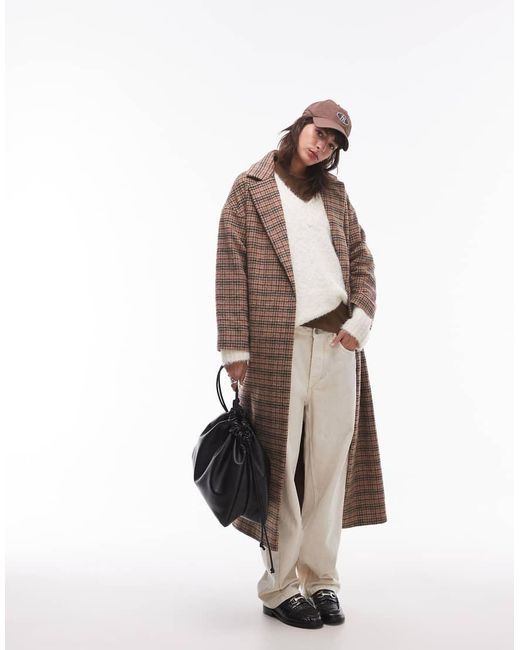 TOPSHOP White Heritage Check Belted Formal Coat