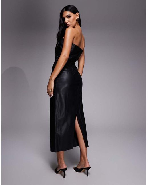 River Island Blue Faux Leather Bandeau Dress With Skinny Belt