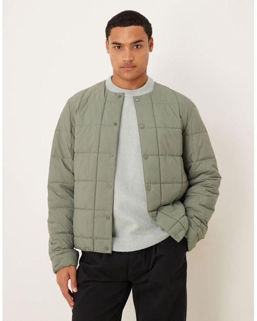 ARKET Green Moto Padded Jacket With Popper Front for men