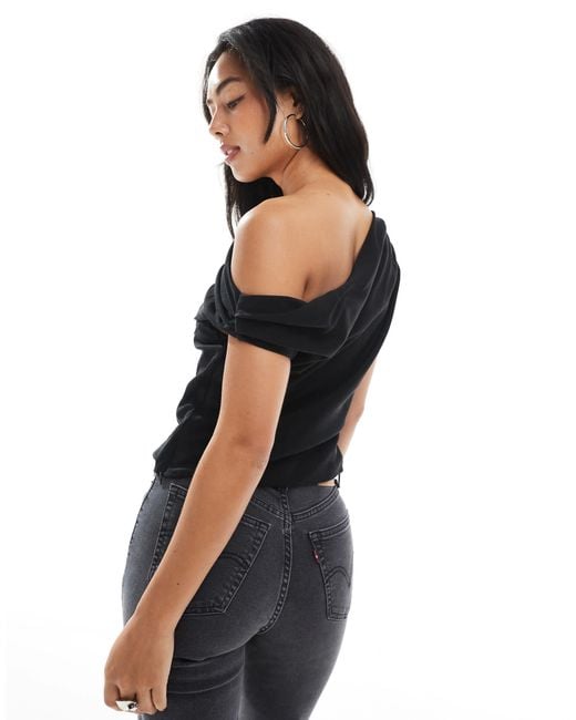 ASOS Black Lyocell Drape Off Shoulder Top