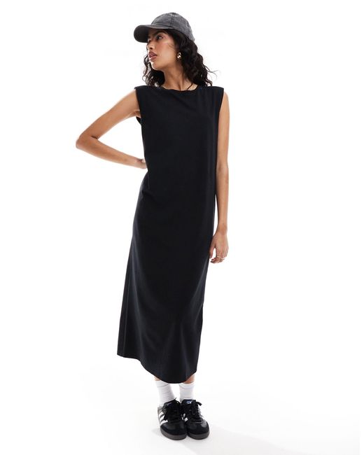 New Look Black Midi Dress With Shoulder Pads