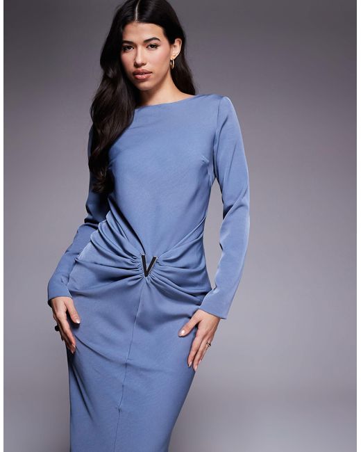 ASOS Blue Drape Skirt Maxi Dress With Trim Detail