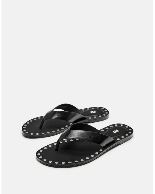 Pull&Bear Black Flat Studded Sandals