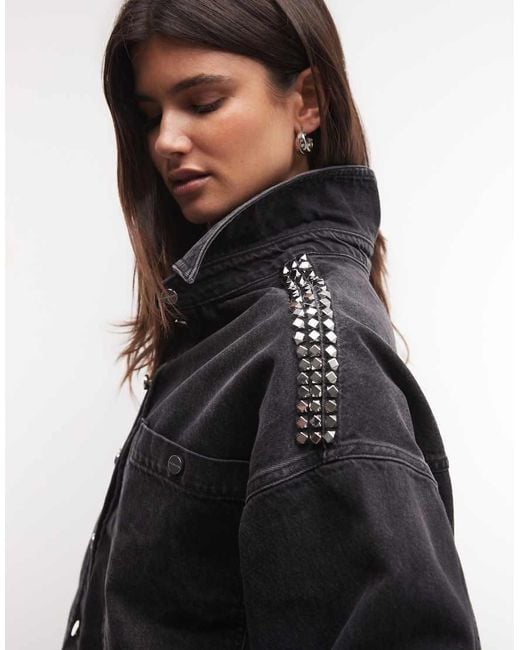 AllSaints Black Nicky Long Sleeve Stud Embellished Denim Shirt