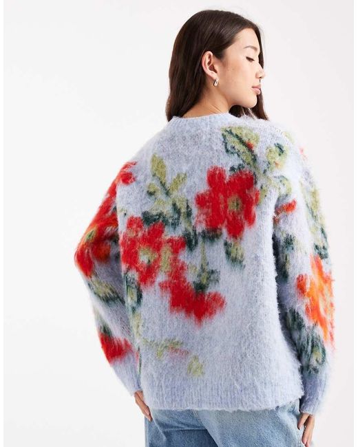 Maglione Girocollo Oversize Con Motivo A Fiori Sfocati di ASOS in White
