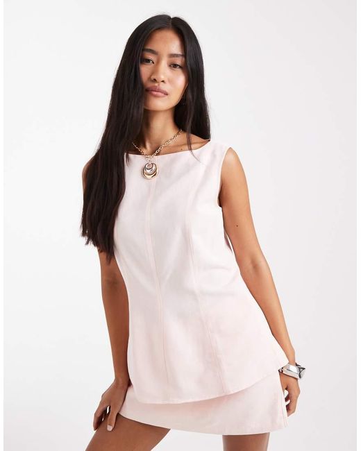 ASOS Top Vmet Linnenlook En Lange Pasvorm in het White