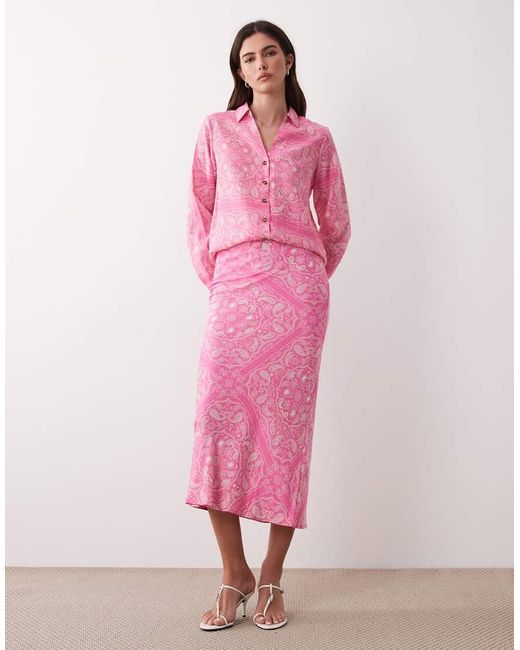 Never Fully Dressed Pink Dorris Satin Maxi Skirt Co-ord