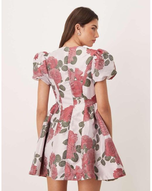 Sister Jane Pink Good Days Jacquard Puff Sleeve Mini Dress