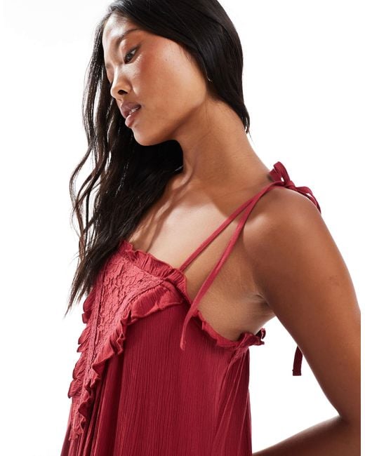 Miss Selfridge Red Lace Detail Maxi Slip Dress