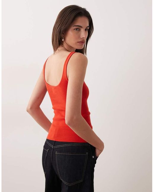 ASOS Red Cotton Blend Knitted Scoop Neck Cami