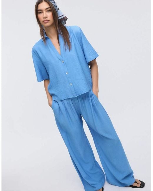 Stradivarius Blue Button-Up Flowing Shirt