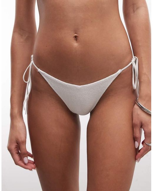Monki White Mix And Match Crinkle Tie Side Bikini Bottom