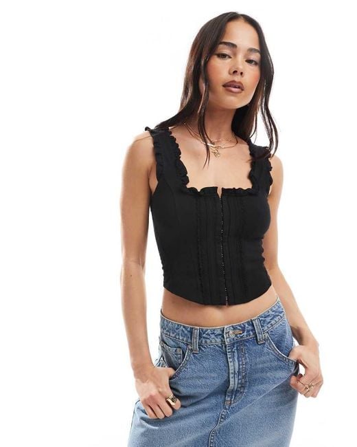 Miss Selfridge Korsettop Met Haak- En Oogdetail in het Black