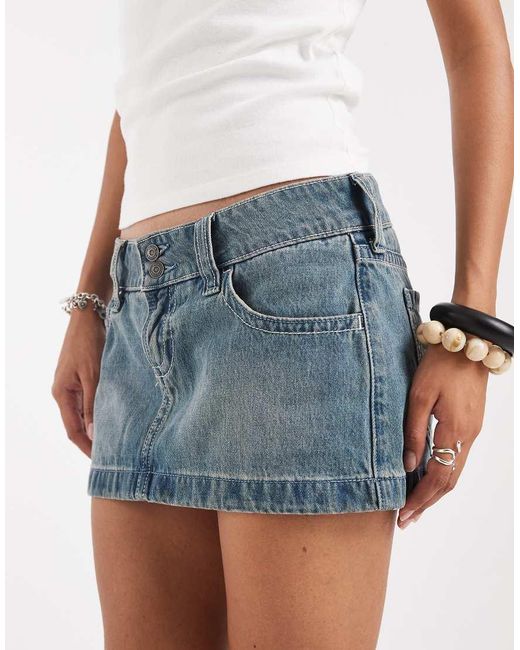 Hollister White Low Rise Denim Micro Skirt
