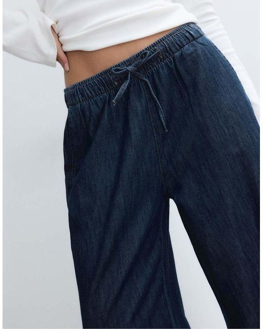 Stradivarius Blue Flowy Denim Trousers With Drawstring