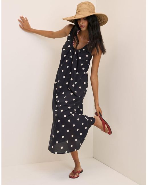 Nobody's Child Blue Polka Dot Scoop Neck Midi Beach Dress