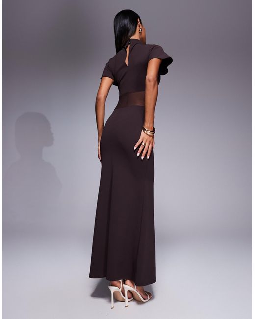 Robe longue en imitation néoprène avec détail corset à surpiqûres - chocolat ASOS en coloris Purple