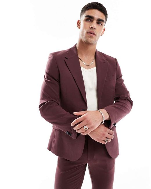 Giacca Da Abito Skinny Bordeaux Elasticizzata di ASOS in Red da Uomo