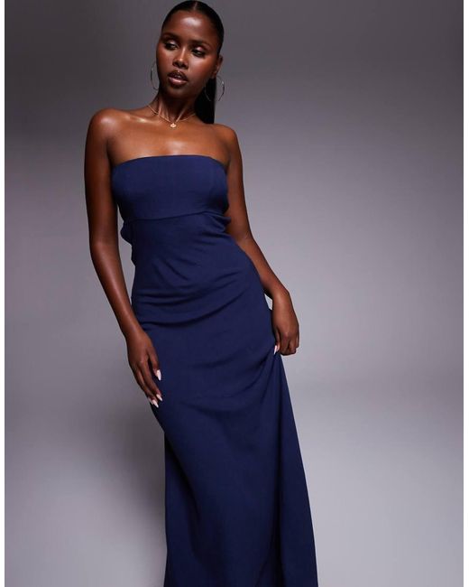 Princess Polly Blue Yahir Linen Bandeau Shirred Back Cut Out Detail Maxi Dress