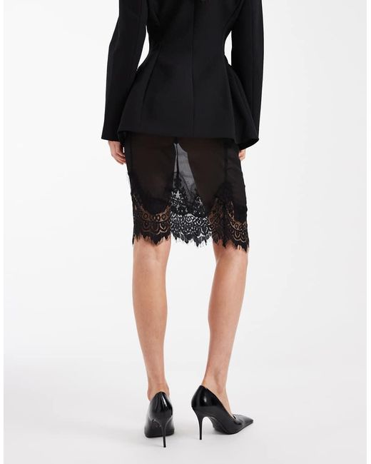 ASOS Midirok Van Doorschijnend Chiffon Met Kanten Rand in het Black