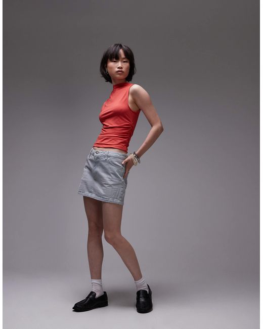 TOPSHOP Red Jersey Funnel Neck Sleeveless Top