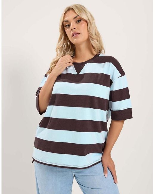 Yours Clothing Blue Stripe Heavyweight T-Shirt