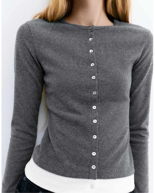 Pull&Bear Gray Soft-Touch Button Jacket