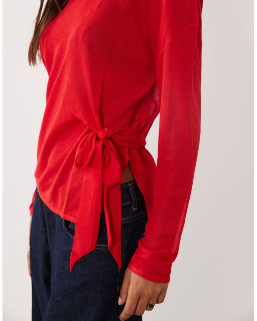 Mango Red Tie Side Knitted Top