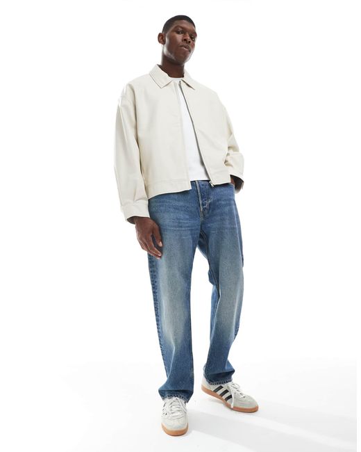 ASOS White Oversized Faux Leather Harrington for men