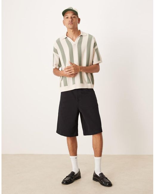 ASOS Natural Relaxed Knitted Textured Notch Neck Polo for men
