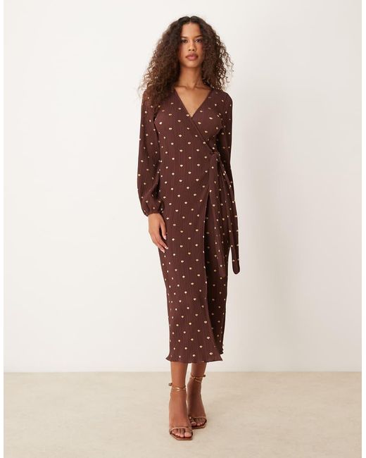 Never Fully Dressed Brown Plisse Gold Fleck Midaxi Dress