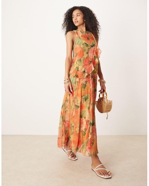 ASOS Orange Race Ruffle Shift Maxi Dress