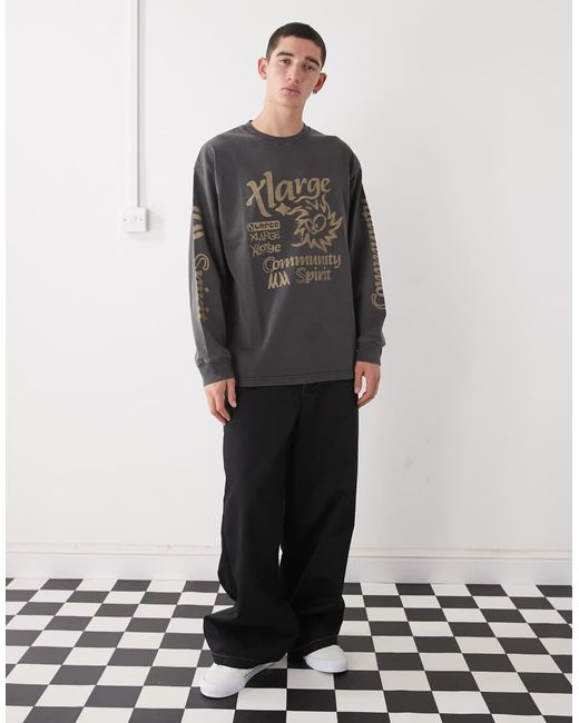 Xlarge Gray Long Sleeve Graphic Logo Pigment Dyed T-shirt for men