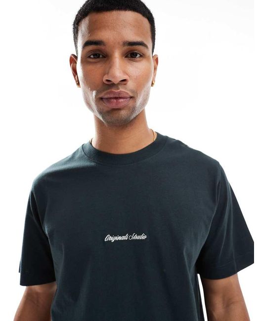 Jack & Jones Blue Oversize T-shirt With Originals Embroidery for men