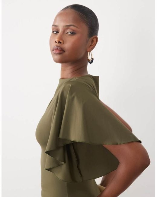 The Frolic Green Exclusive One Shoulder Ruffle Sleeve Mini Dress